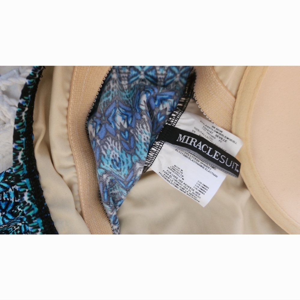 Women's Blue Patterned Swimsuit Miraclesuit Mosaica Seville 14 Nwot - Picture 5 of 7